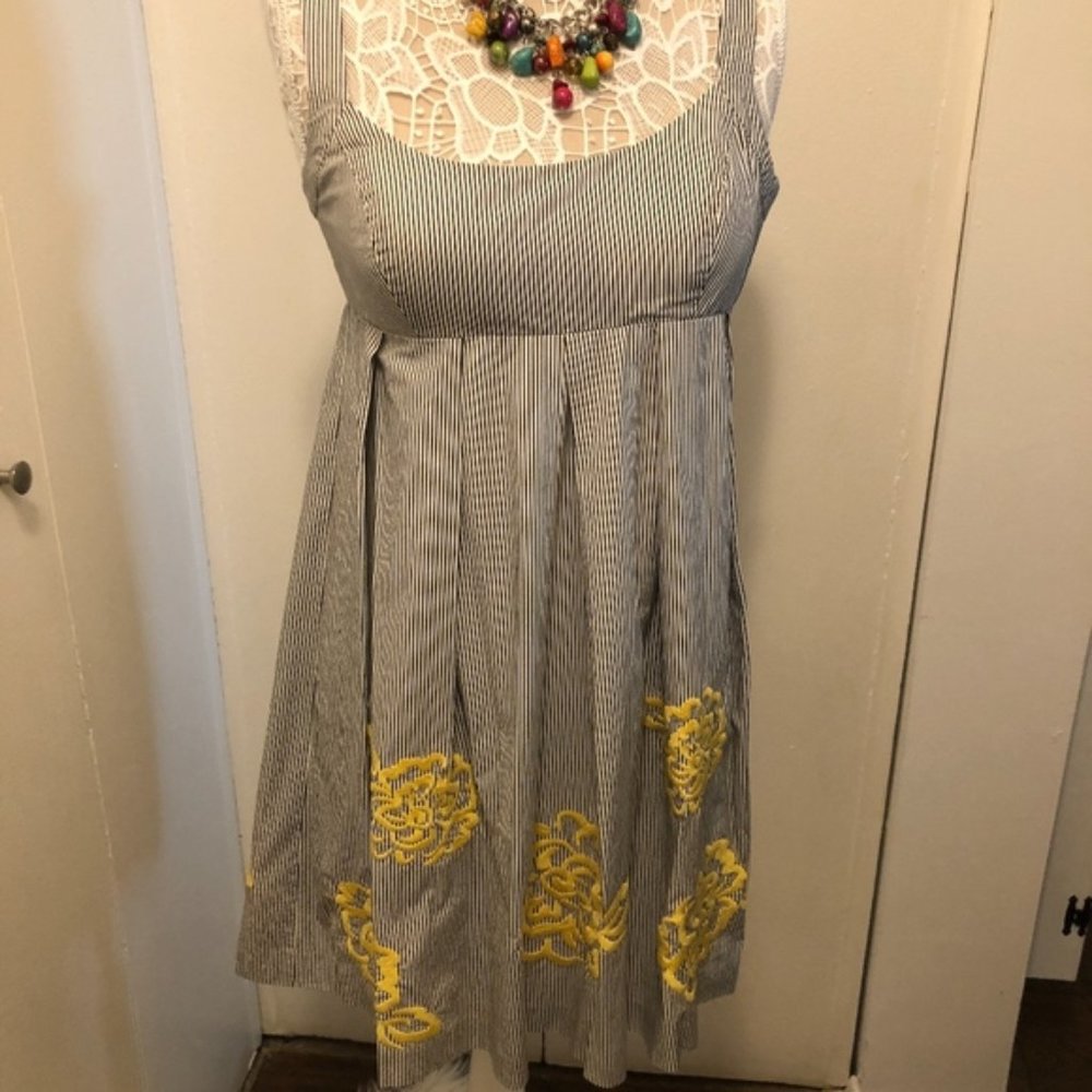 INC Striped Yellow Flower Floral Sun Dress A Line